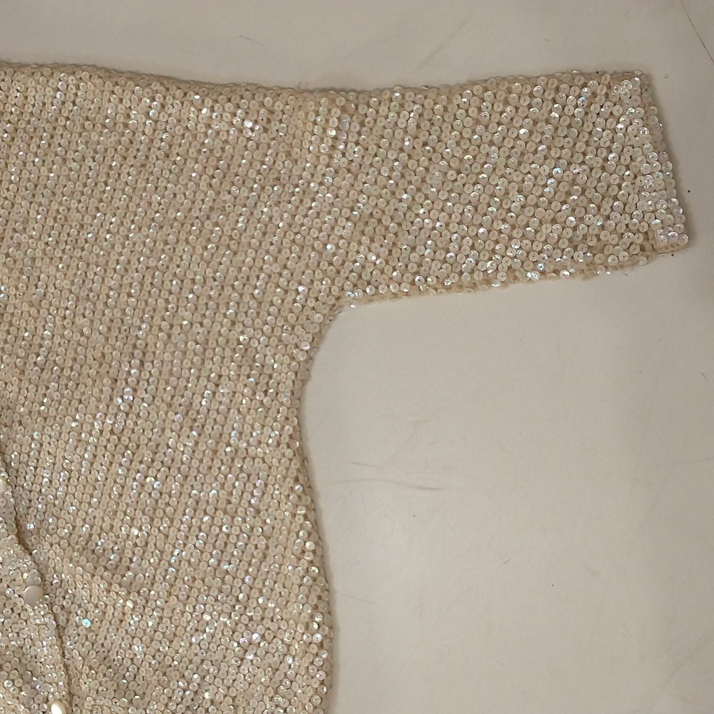Vintage Sequin Cardigan Sweater 50s or Earlier Made In Italy Cream Iridescent - Picture 8 of 14